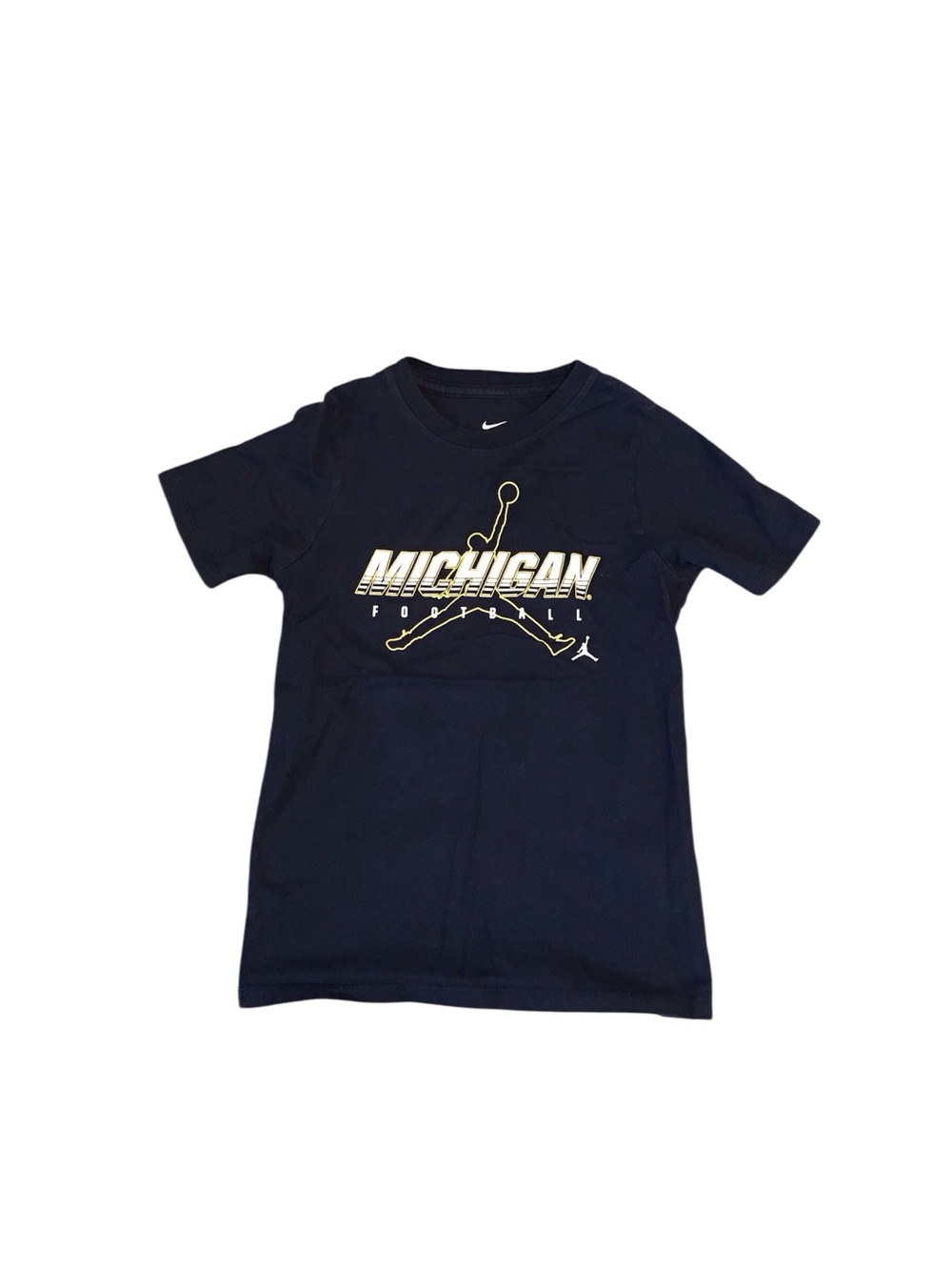 Nike Navy Youth Michigan Football Logo Tee with Gold Accent, Size 7